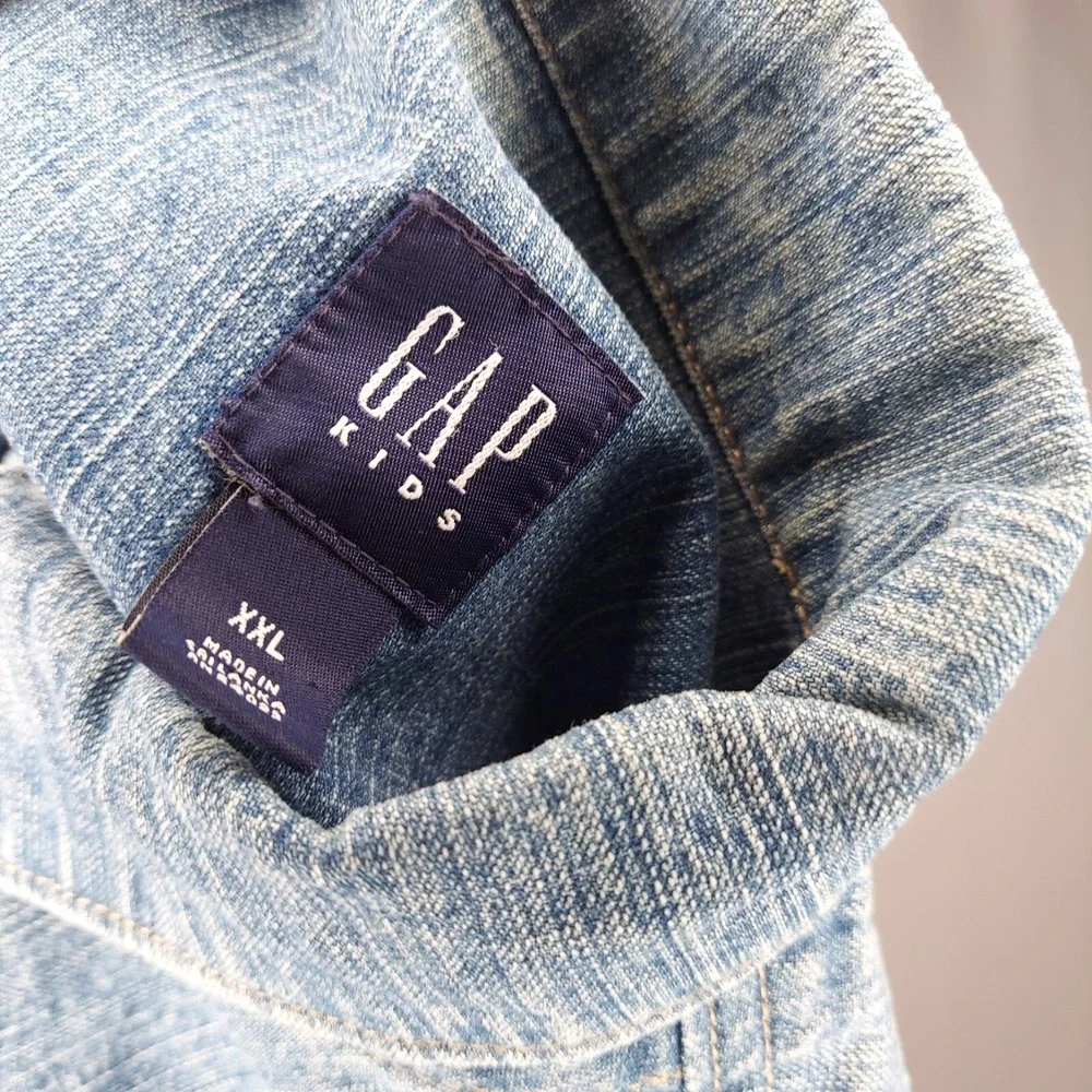 Gap Kids Jean Jacket Girls XXL Blue Button Collar Pocket Long Sleeve Stretch Y2K